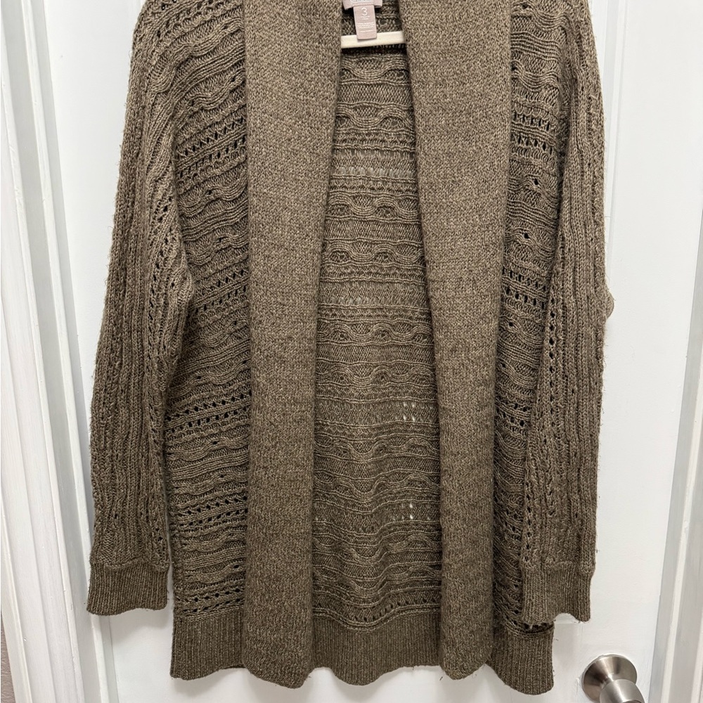 Chico's Olive Green Cable Knit Open-Front Cardigan size 3X (E-7)